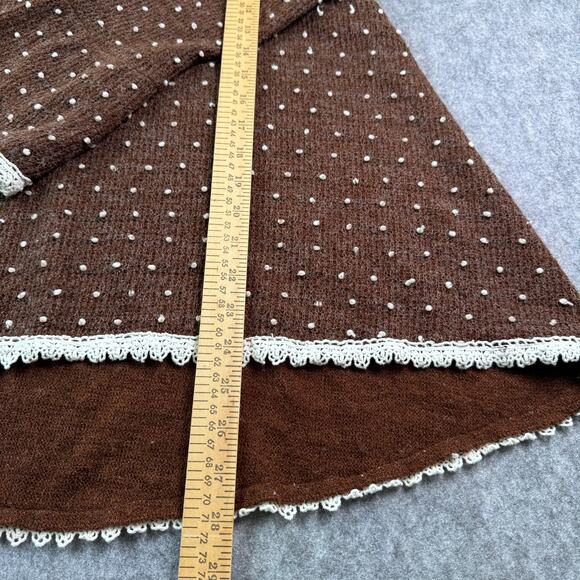 Altar'd State Women's L Brown Cream Polka Dot Cottage Boho Crochet Edge Sweater - Picture 5 of 7